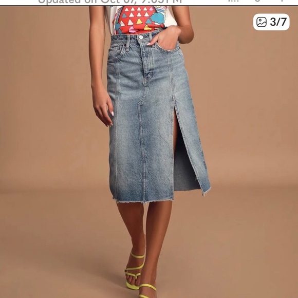 Free People- Mambo Light Wash Denim Skirt - 24 - Picture 1 of 7